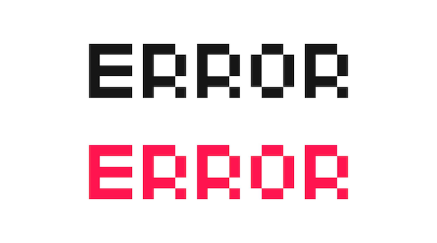Icono de error Símbolo de problema de Internet Signos de diseño de píxeles Símbolos de precaución Iconos de falla Color negro y rojo Signo vectorial