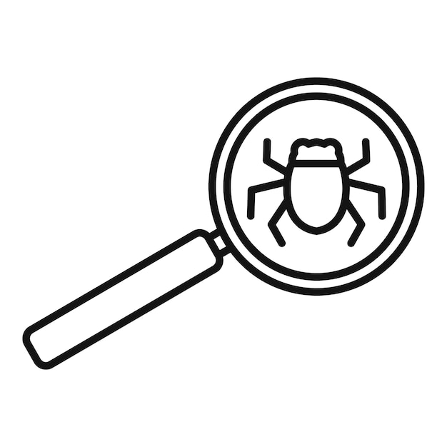 Icono de error de software de búsqueda Icono de vector de error de software de búsqueda de esquema para diseño web aislado sobre fondo blanco