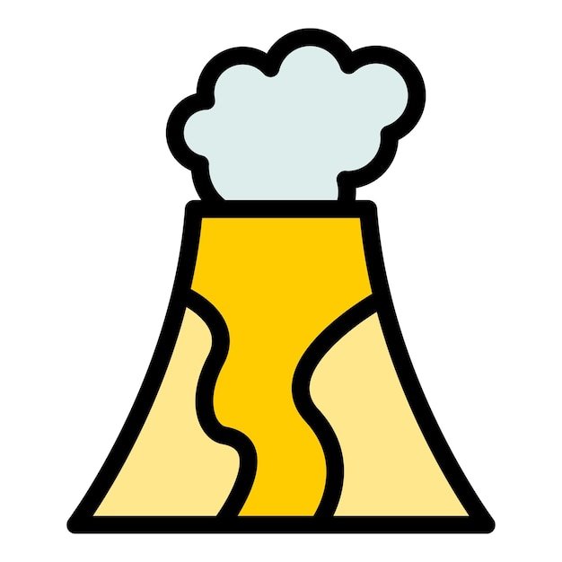 Icono de erupción del volcán contorno vector fuego de lava color plano del volcán de la montaña