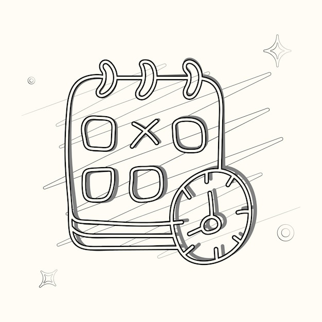 Icono esbozado ilustrado vectorial para calendario con garabatos y estrellas