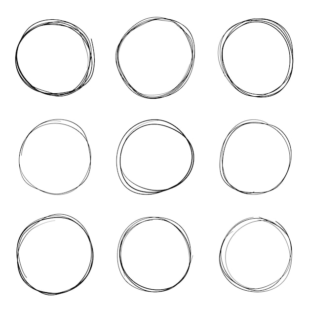 Icono de esbozo de línea circular en estilo dibujado a mano Ilustración de vector de garabato circular sobre fondo aislado Concepto de negocio de signo de burbuja de lápiz o pluma