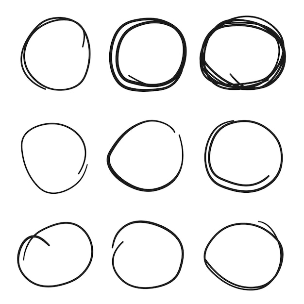 Icono de esbozo de línea circular en estilo dibujado a mano Ilustración de vector de garabato circular sobre fondo aislado Concepto de negocio de signo de burbuja de lápiz o pluma