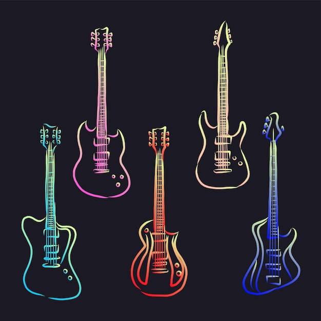 Icono de esbozo de vector de guitarra aislado sobre fondo. dibujado a mano icono de guitarra.