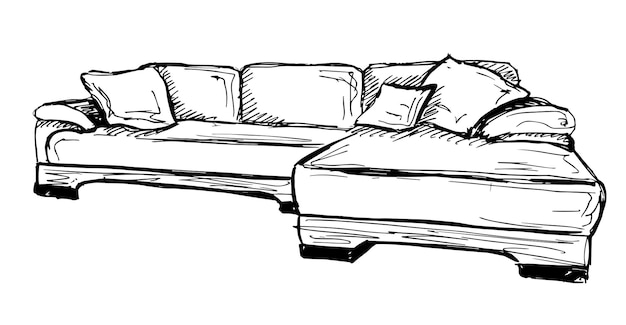 Vector icono de esbozo de vector de sofá aislado sobre fondo