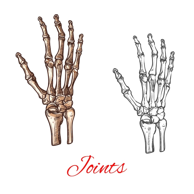 Vector icono de esbozo vectorial de huesos o articulaciones de la mano humana