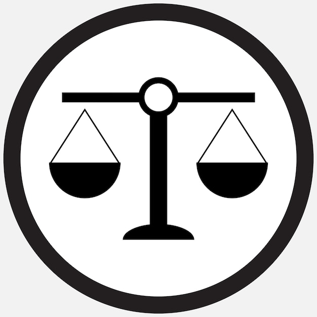 Icono de escala escala de peso en blanco y negro y escalas de equilibrio de justicia y escala de equilibrio igualdad y medida de libertad igual Ilustración de diseño plano vectorial