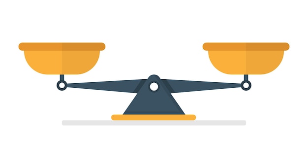 Icono de escala en estilo plano Ilustración de vector de equilibrio de peso sobre fondo aislado Concepto de negocio de signo de comparación de equilibrio