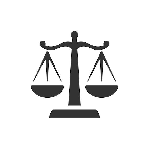 Vector icono de escala de justicia en blanco y negro