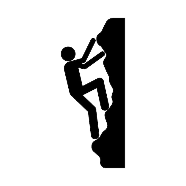 Icono de escalada de pared sobre fondo blanco.