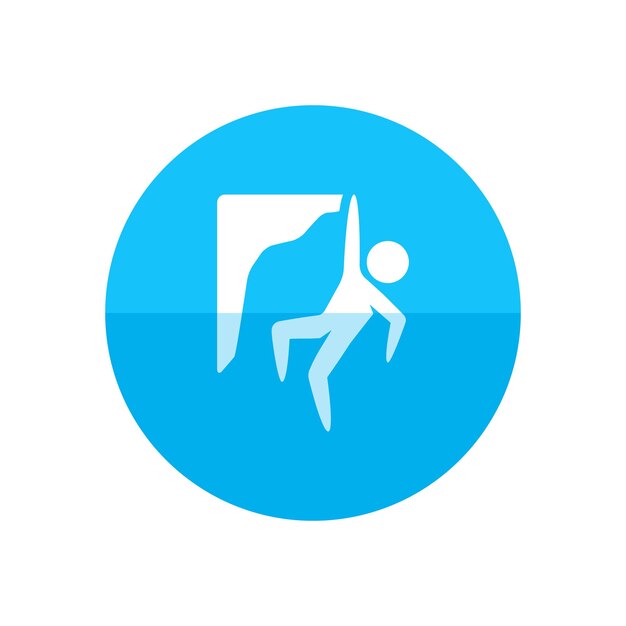 Icono de escalada en roca en estilo de círculo de color plano