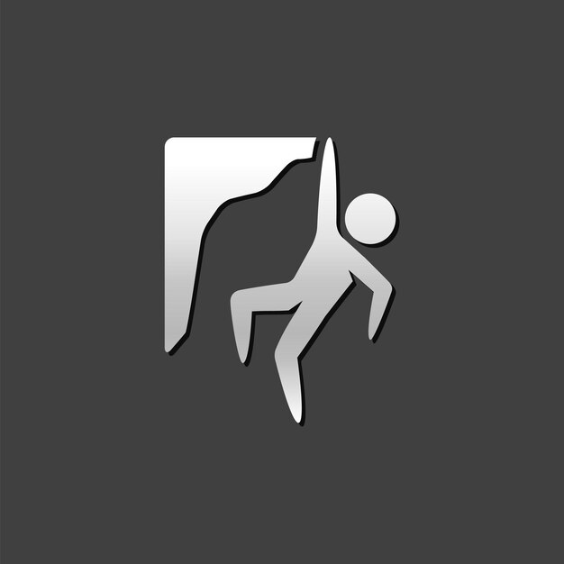 Icono de escalada en roca en estilo de color gris metálico Aventura deportiva extrema