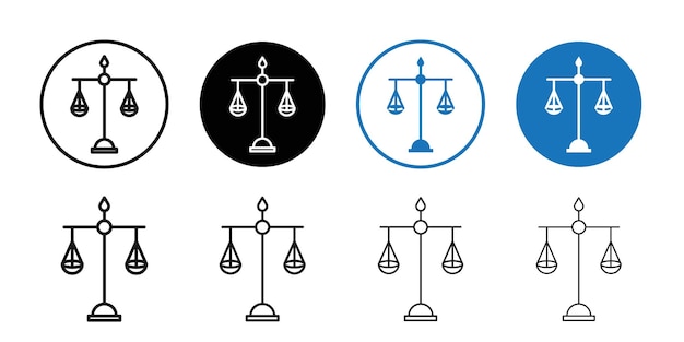 El icono de las escalas de justicia Ilustración plana de línea delgada