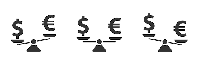 Icono de escalas con signos de dólar y euro Ilustración de vector plano