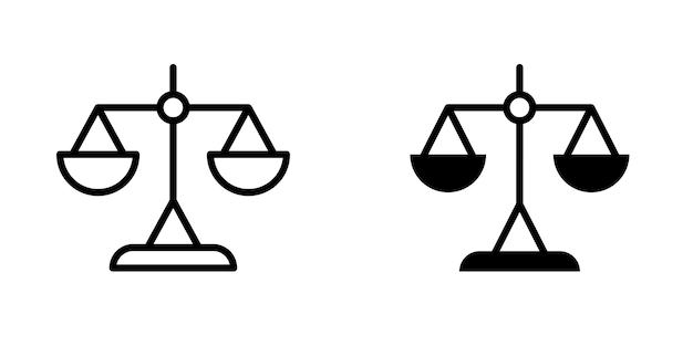 Ícono de escalas Símbolo de ley y justicia Signo de juicio Ilustración vectorial de igualdad