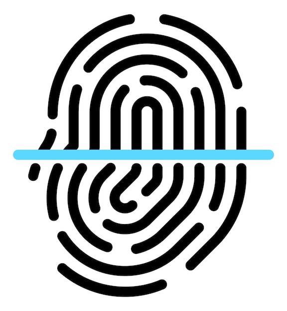 Icono de escaneo de huellas dactilares. Símbolo del proceso de identificación. Escaneo láser azul