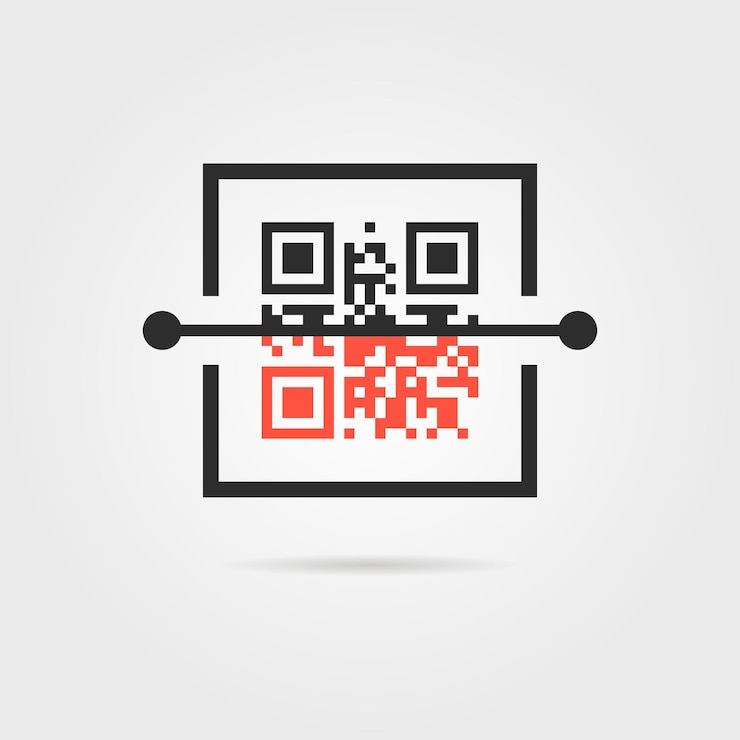 Vector icono de escaneo qr con sombra. concepto de codificación, matriz, comercio electrónico, software, acceso, marketing, escaneo. aislado sobre fondo gris. ilustración de vector de diseño de logotipo moderno de tendencia de estilo plano