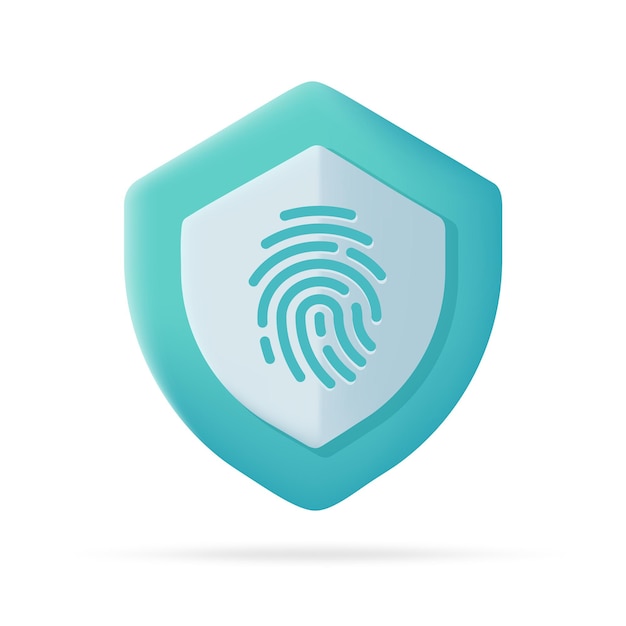Icono de escáner de dedo de escudo 3d Concepto de seguridad Contraseña Protección de dinero de ladrones Ilustración 3d