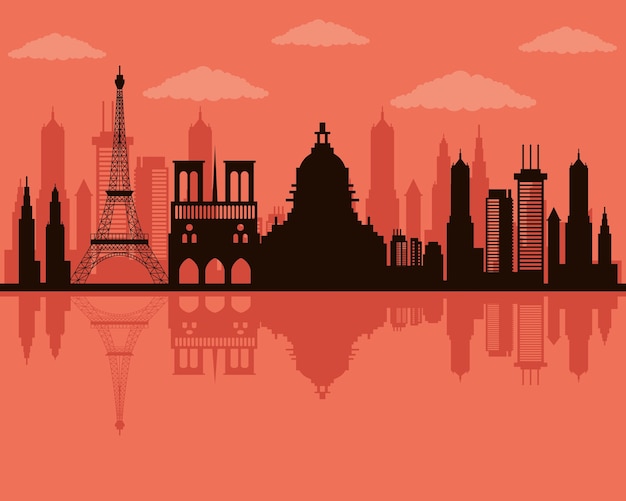 Vector icono de escena de horizonte de paisaje urbano de parís