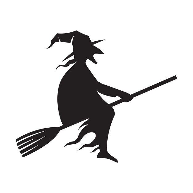 Icono de escoba de montar bruja en blanco y negro