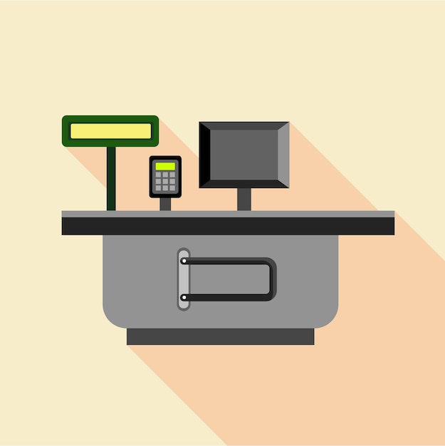 Icono de escritorio de supermercado en efectivo Ilustración plana del icono de vector de escritorio de supermercado en efectivo para web
