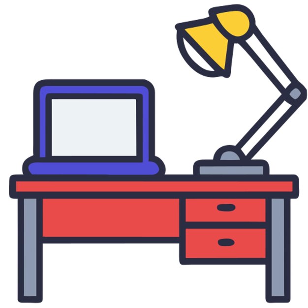 Icono de escritorio de trabajo con lámpara y libros