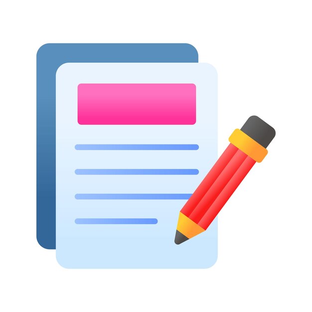 El icono de escritura de contenido un lápiz con bloc de notas simboliza la creación de contenido atractivo e informativo