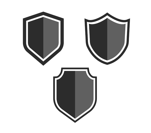Icono de escudo conjunto Icono de protección y seguridad en fondo blanco Concepto de seguridad y defensa armadura