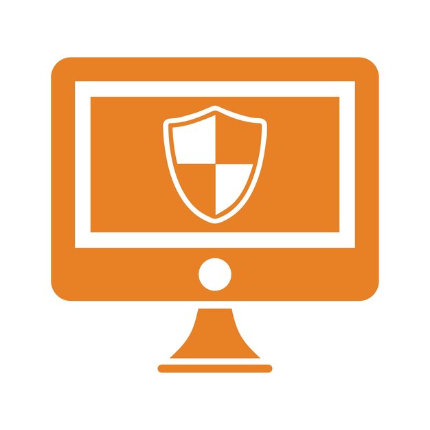 Ícono de escudo de cortafuegos de seguridad del monitor de computadora Versión naranja