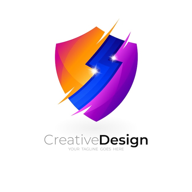 Icono de escudo, diseño de seguridad con iconos de trueno