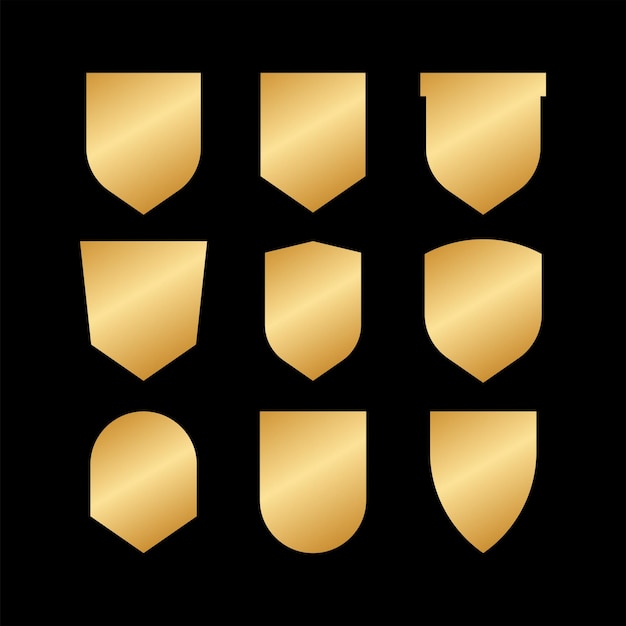 Icono de escudo dorado establecido en estilo vintage Icones de línea de seguridad de escudo de protección Símbolo de calidad de insignia
