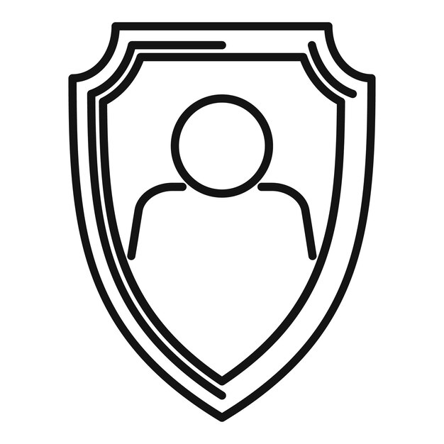 Icono de escudo de guardia personal Icono de vector de escudo de guardia personal de esquema para diseño web aislado sobre fondo blanco
