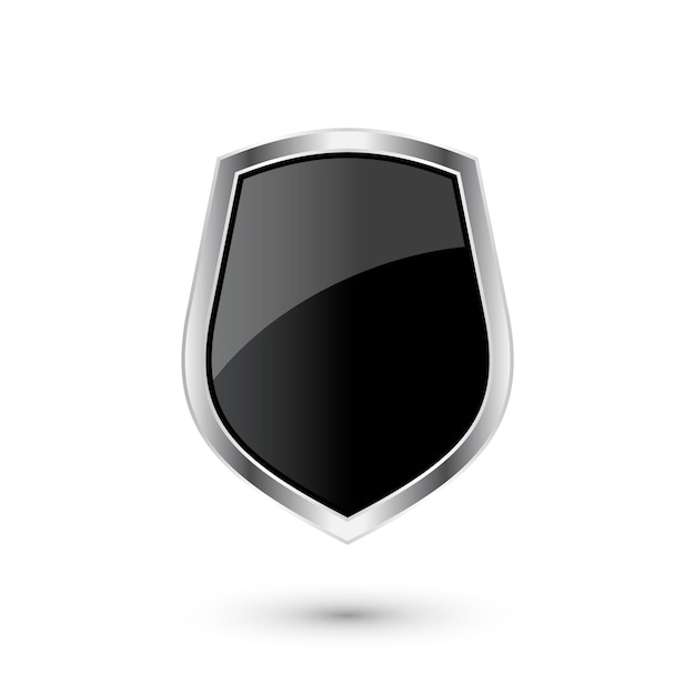 Icono de escudo heráldico vintage con marco de metal brillante negro símbolo de protección, seguridad y defensa