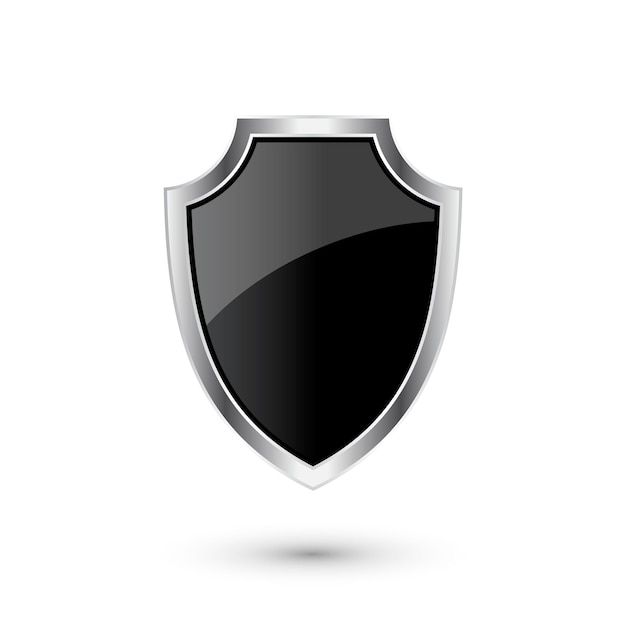 Icono de escudo heráldico vintage con marco de metal brillante negro símbolo de protección, seguridad y defensa