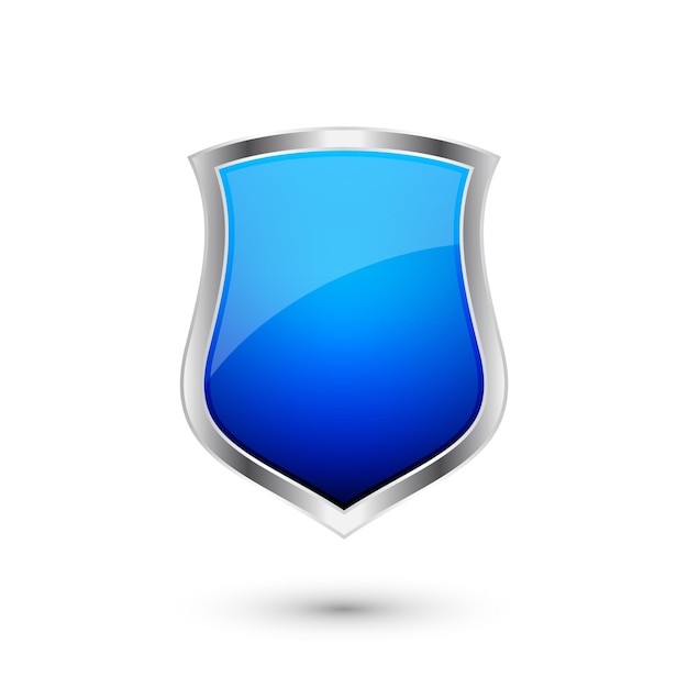 Icono de escudo heráldico vintage con marco metálico brillante símbolo de protección, seguridad y defensa azul
