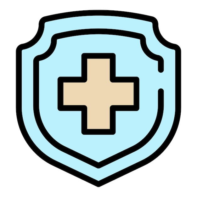Icono de escudo médico Contorno icono de vector de escudo médico color plano aislado