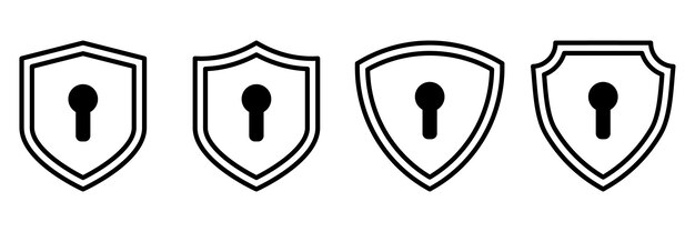 Icono de escudo negro y blanco con símbolo de agujero de llave Insignia de acceso seguro Protección de privacidad digital Elemento de seguridad cibernética Bloqueo de datos Emblema para interfaz de usuario de aplicaciones y diseño web
