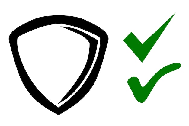 Icono escudo o protección símbolo verdadero y falso, boceto de sorteo de mano simple vector doodle