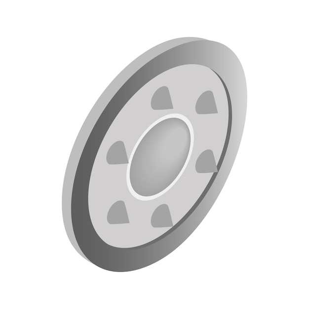 Icono de escudo redondo de metal en estilo isométrico 3d sobre un fondo blanco