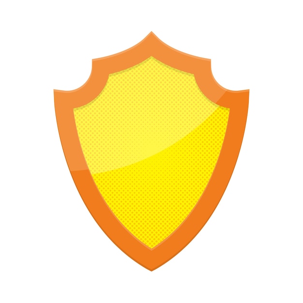 Icono de escudo vectorial aislado icono de escudo brillante amarillo escudo punteado en diseño de arte pop