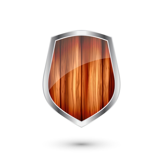 Icono de escudo vintage de madera escudo heráldico negro protección y símbolo de seguridad vector de etiqueta