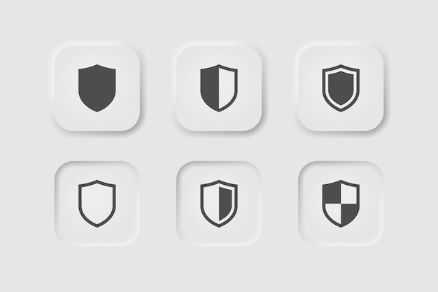 Icono de escudos en estilo de neumorfismo Iconos para la interfaz de usuario blanca empresarial Símbolo de protección de UX Seguridad firewall seguridad Estilo neumórfico Ilustración vectorial