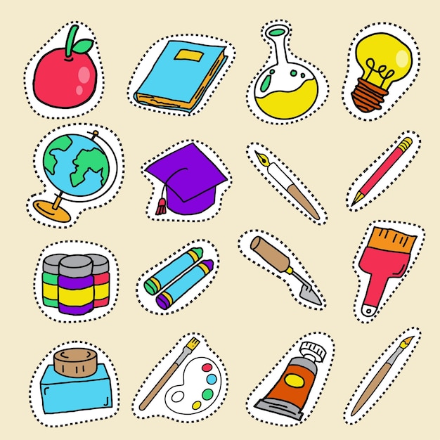 El icono de la escuela estilo de dibujos animados Paquete conjunto imagen vectorial