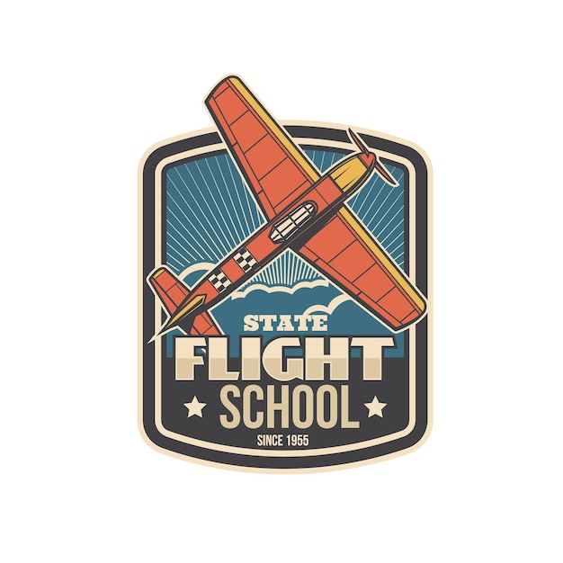 Icono de escuela de vuelo con academia de pilotos de avión