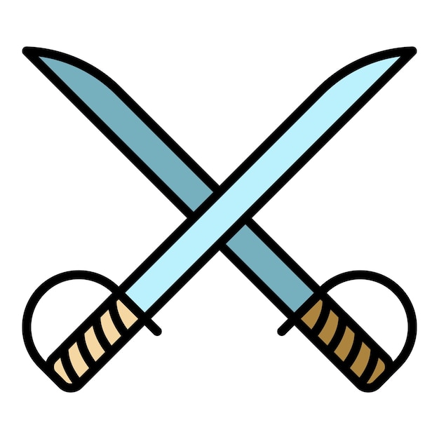 Icono de esgrima con espada cruzada Contorno de espada cruzada esgrima vector icono color plano aislado