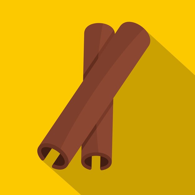 Vector el icono de las especias de dos palillos de canela ilustración plana de dos pallas de canela icono vectorial de la especia para la web aislado en fondo amarillo