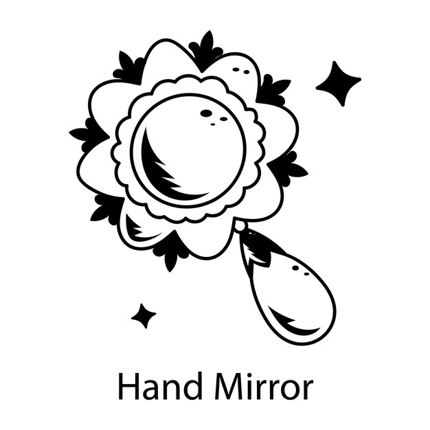 Un icono de espejo de mano diseñado en estilo dibujado a mano