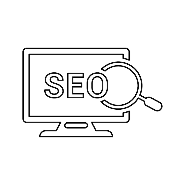 Ícono de esquema de optimización de motores de búsqueda Vector de arte de línea