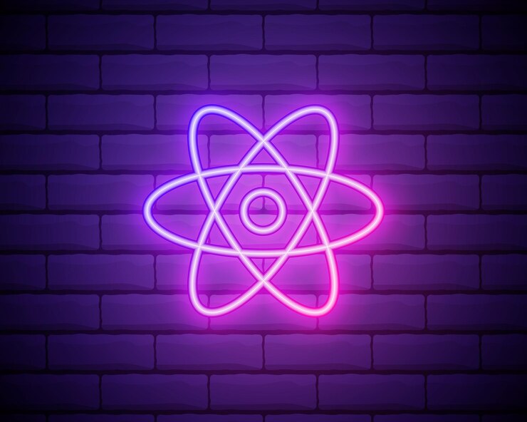 Vector icono de esquema de química atómica en elementos de estilo neón de educación ilustración línea icono signos símbolos se pueden utilizar para la aplicación móvil de logotipo web ui ux