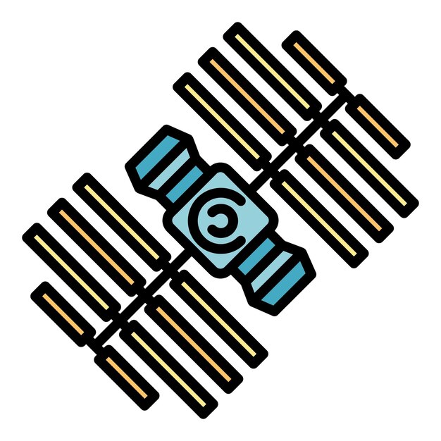 Icono de la estación espacial de comunicación Contorno del icono vectorial de la estación aérea de comunicación Color plano aislado