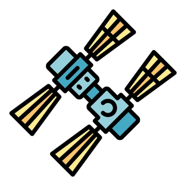Icono de la estación espacial en órbita Contorno de la estación aérea en órbita Icono vectorial de color plano aislado